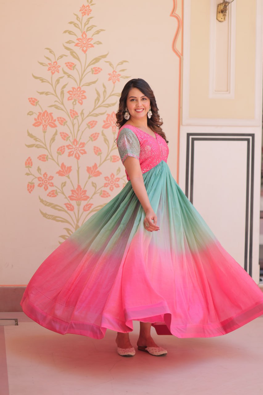 Royal Multicolor Bloom Readymade Designer Gown