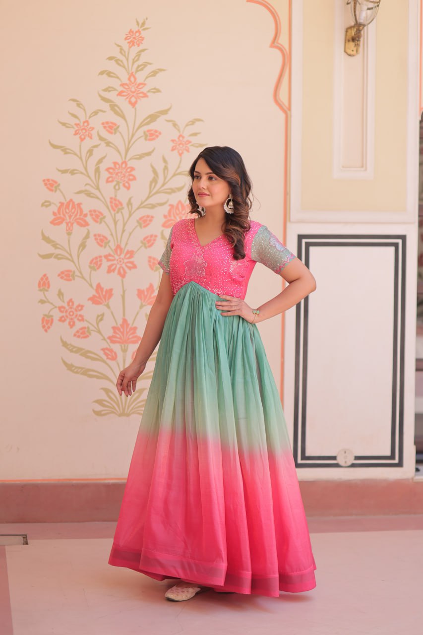 Royal Multicolor Bloom Readymade Designer Gown