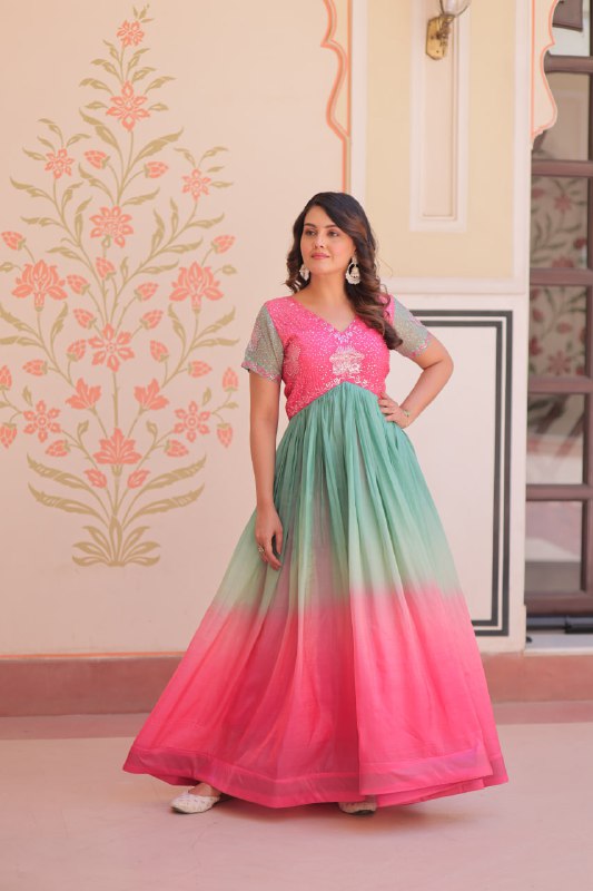 Royal Multicolor Bloom Readymade Designer Gown