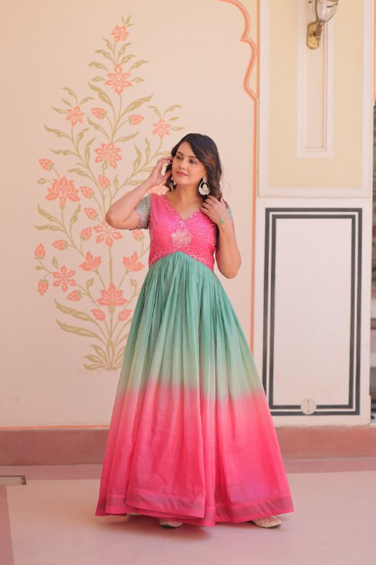 Royal Multicolor Bloom Readymade Designer Gown