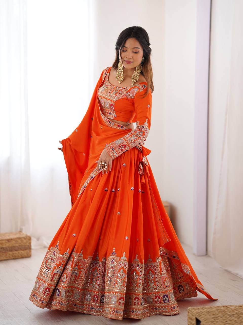 Raang Mahal Natural Crep silk Embroidered Lehenga Choli