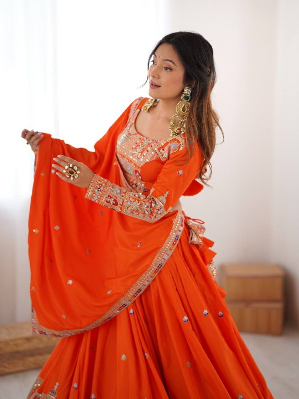Raang Mahal Natural Crep silk Embroidered Lehenga Choli