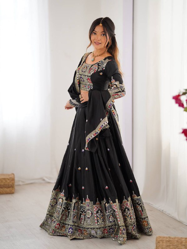 Raang Mahal Natural Crep silk Embroidered Lehenga Choli