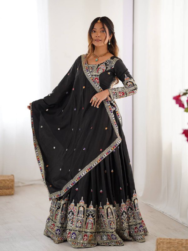 Raang Mahal Natural Crep silk Embroidered Lehenga Choli