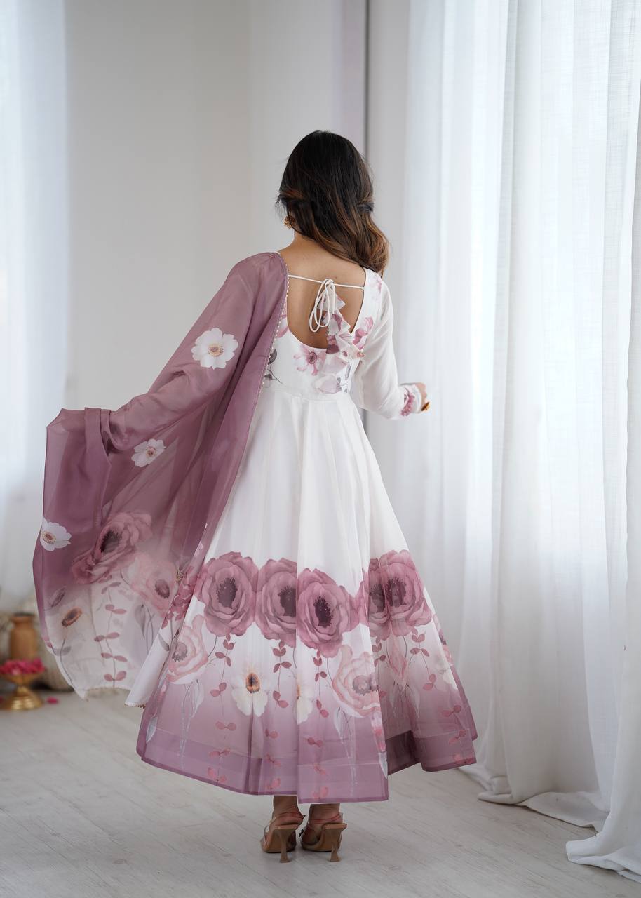 Rivaah Graceful Floral Charm White & Lavender Anarkali