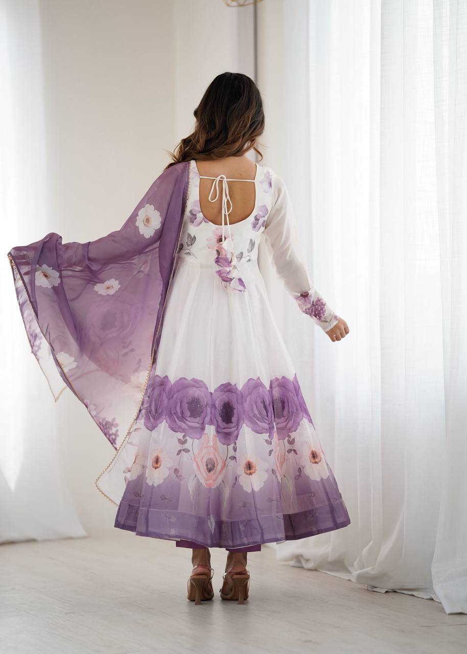Rivaah Graceful Floral Charm White & Lavender Anarkali