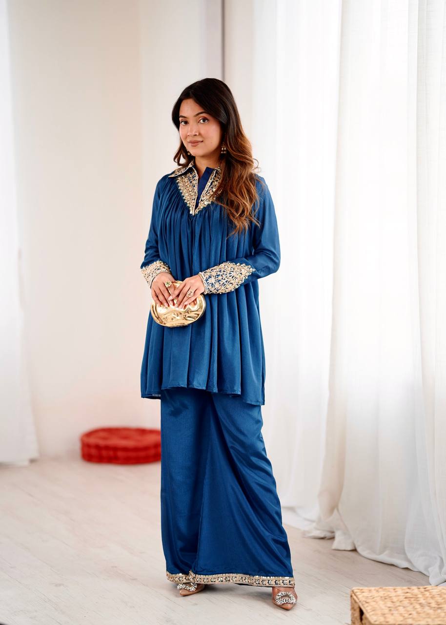 Aarvi’s Royal Charm Elegant Blue Cord Set
