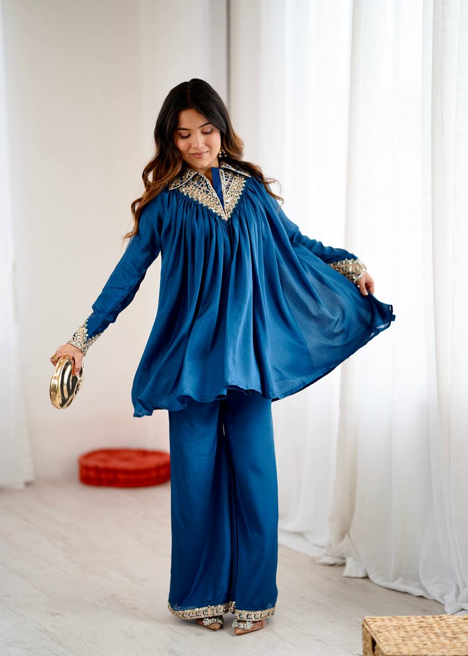 Aarvi’s Royal Charm Elegant Blue Cord Set