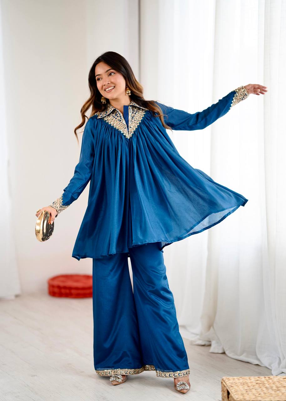 Aarvi’s Royal Charm Elegant Blue Cord Set