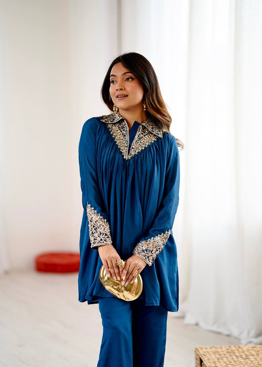 Aarvi’s Royal Charm Elegant Blue Cord Set