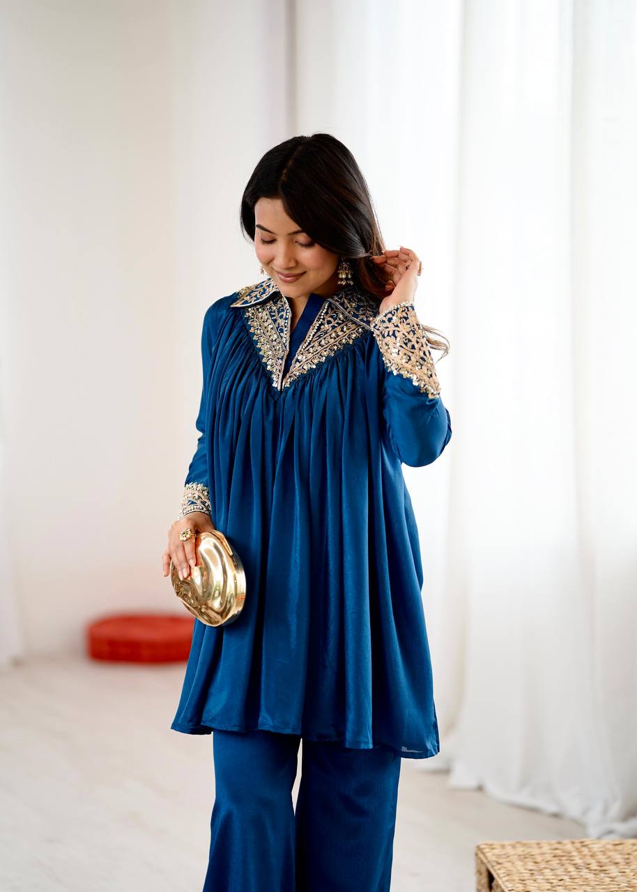 Aarvi’s Royal Charm Elegant Blue Cord Set