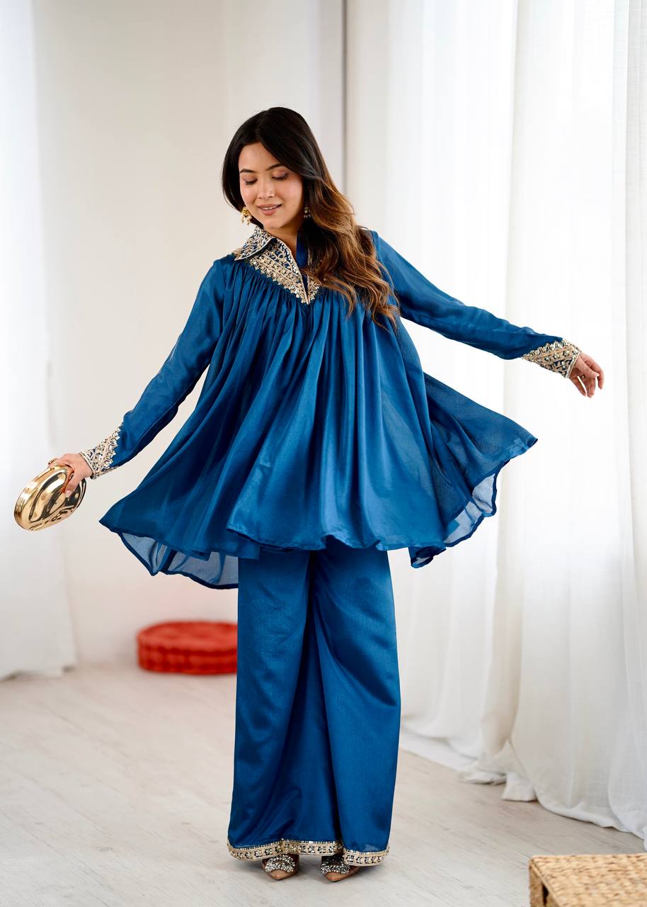 Aarvi’s Royal Charm Elegant Blue Cord Set
