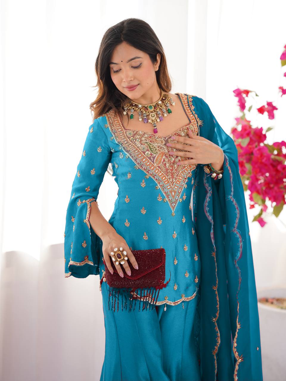 Siara’s Royal Elegance Teal Sharara Set
