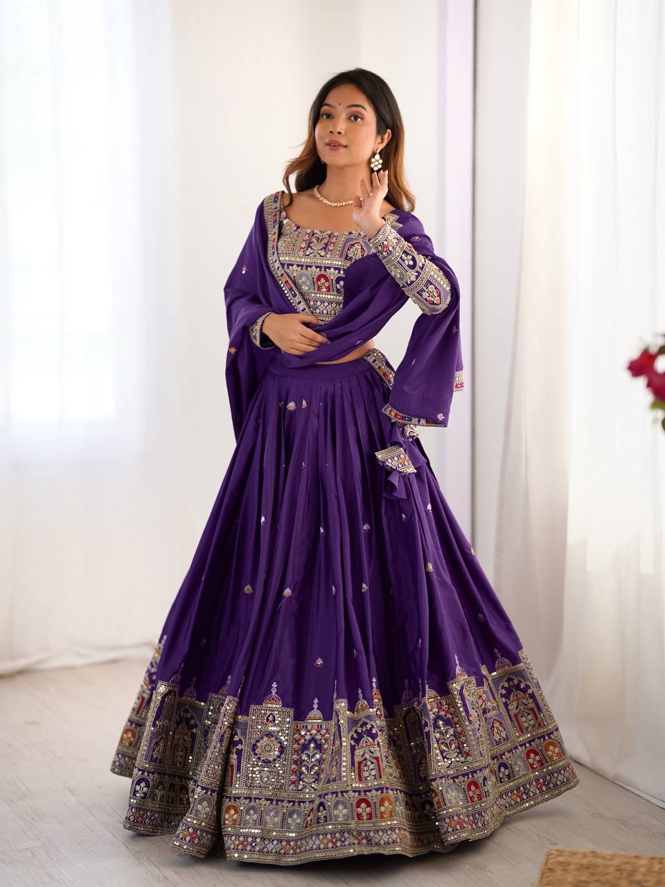 Raang Mahal Natural Crep silk Embroidered Lehenga Choli