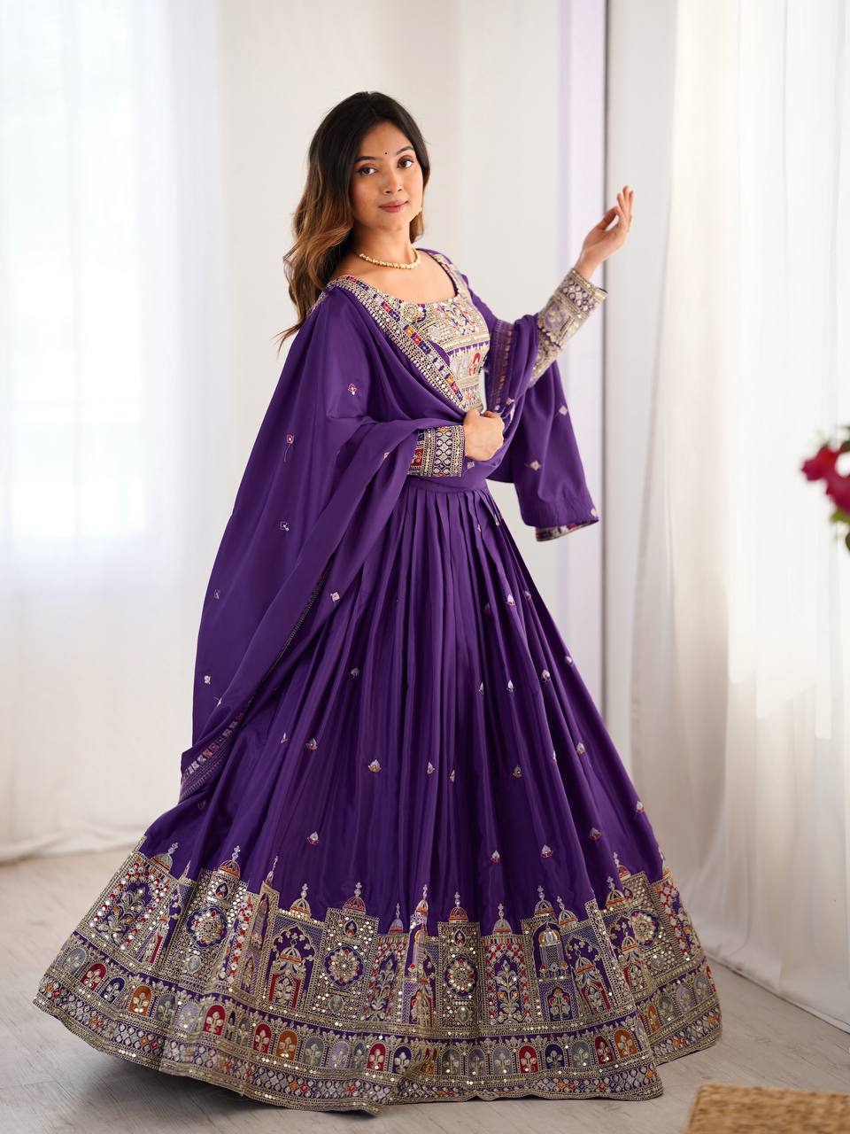 Raang Mahal Natural Crep silk Embroidered Lehenga Choli