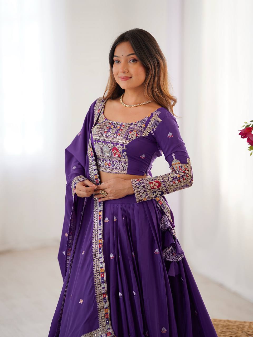 Raang Mahal Natural Crep silk Embroidered Lehenga Choli