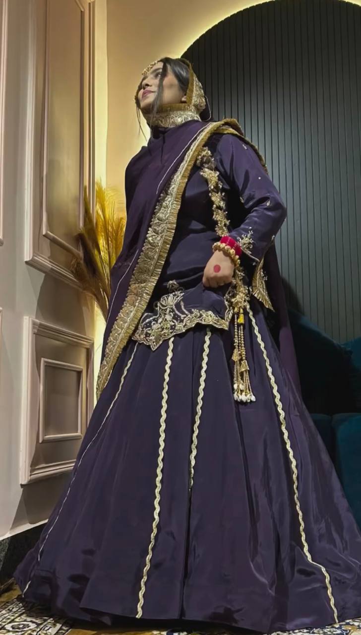 Zarlah Royale Natural Crep Silk Dark Blue Lehenga Set