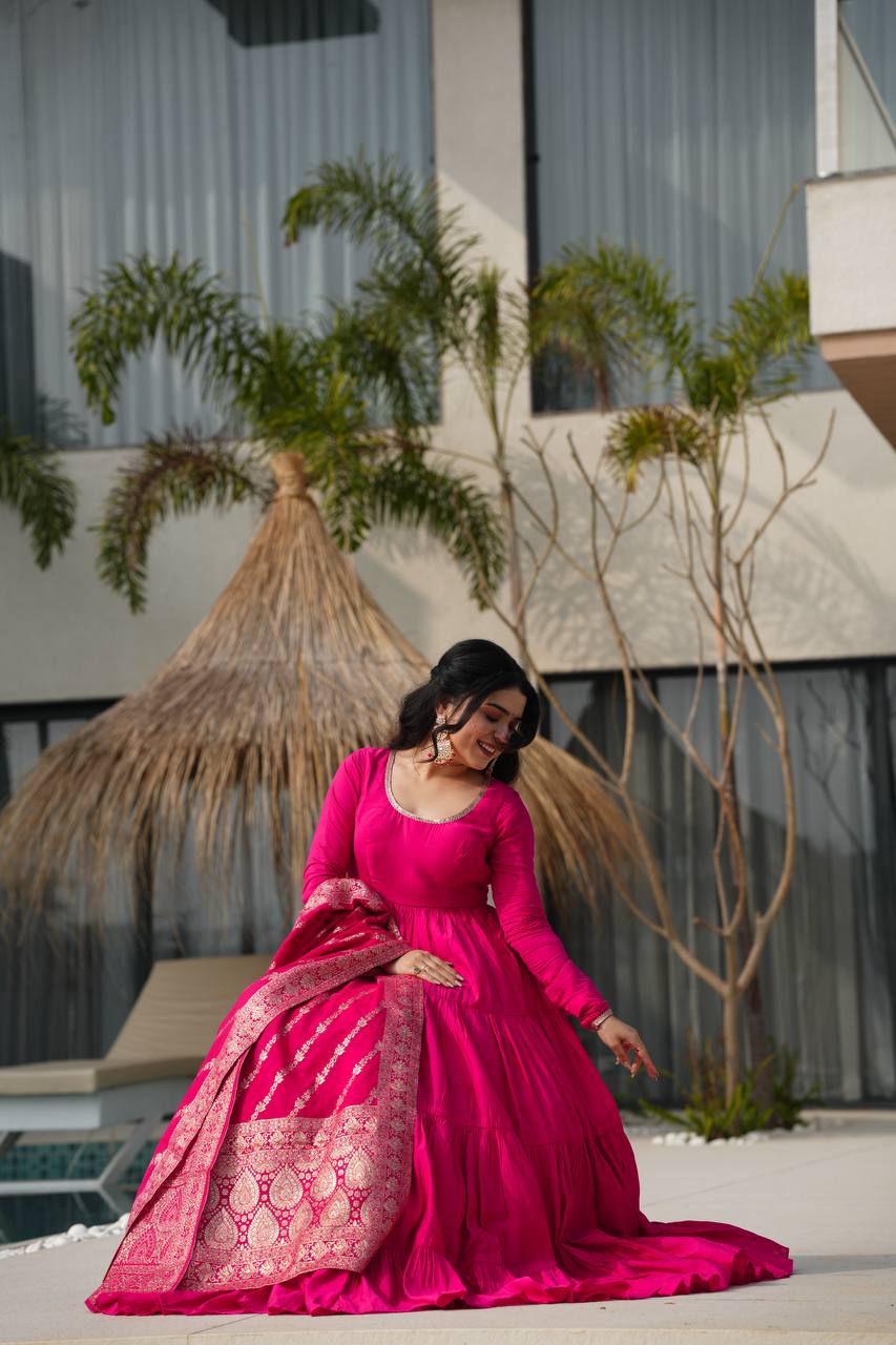 Aarvika Romansilk Chanderi Beautiful Anarkali