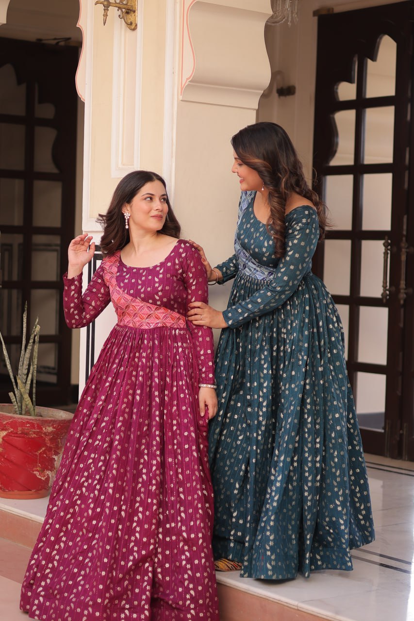 Aavya Beautiful Designer Staple Jequard Weaving work Gown