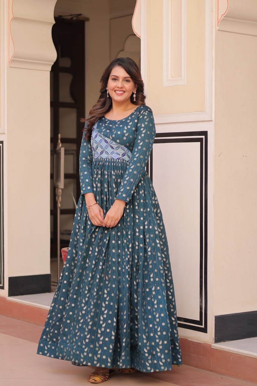 Aavya Beautiful Designer Staple Jequard Weaving work Gown