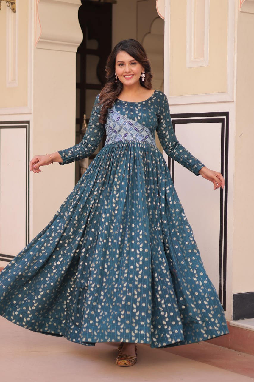 Aavya Beautiful Designer Staple Jequard Weaving work Gown