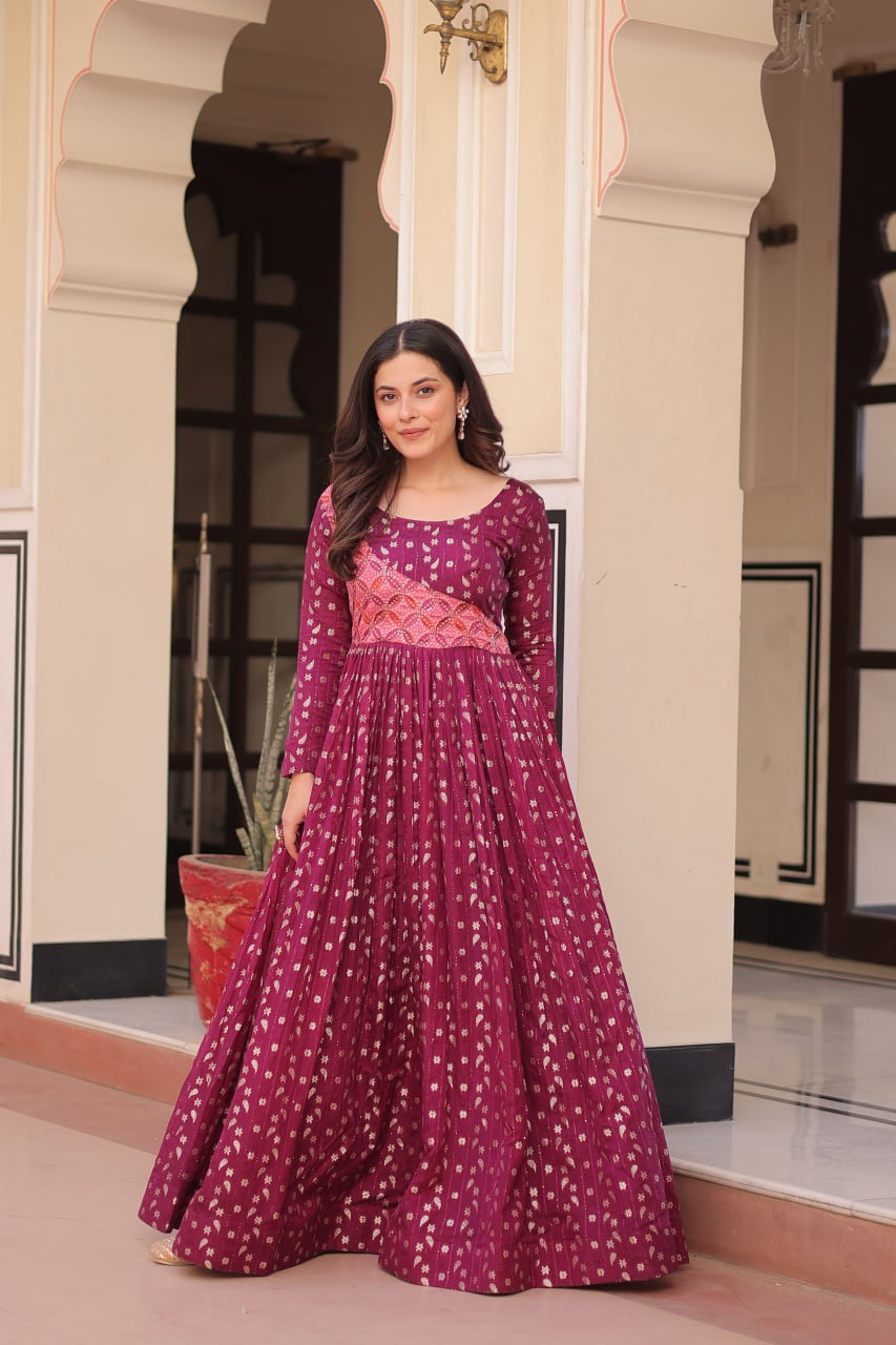 Aavya Beautiful Designer Staple Jequard Weaving work Gown