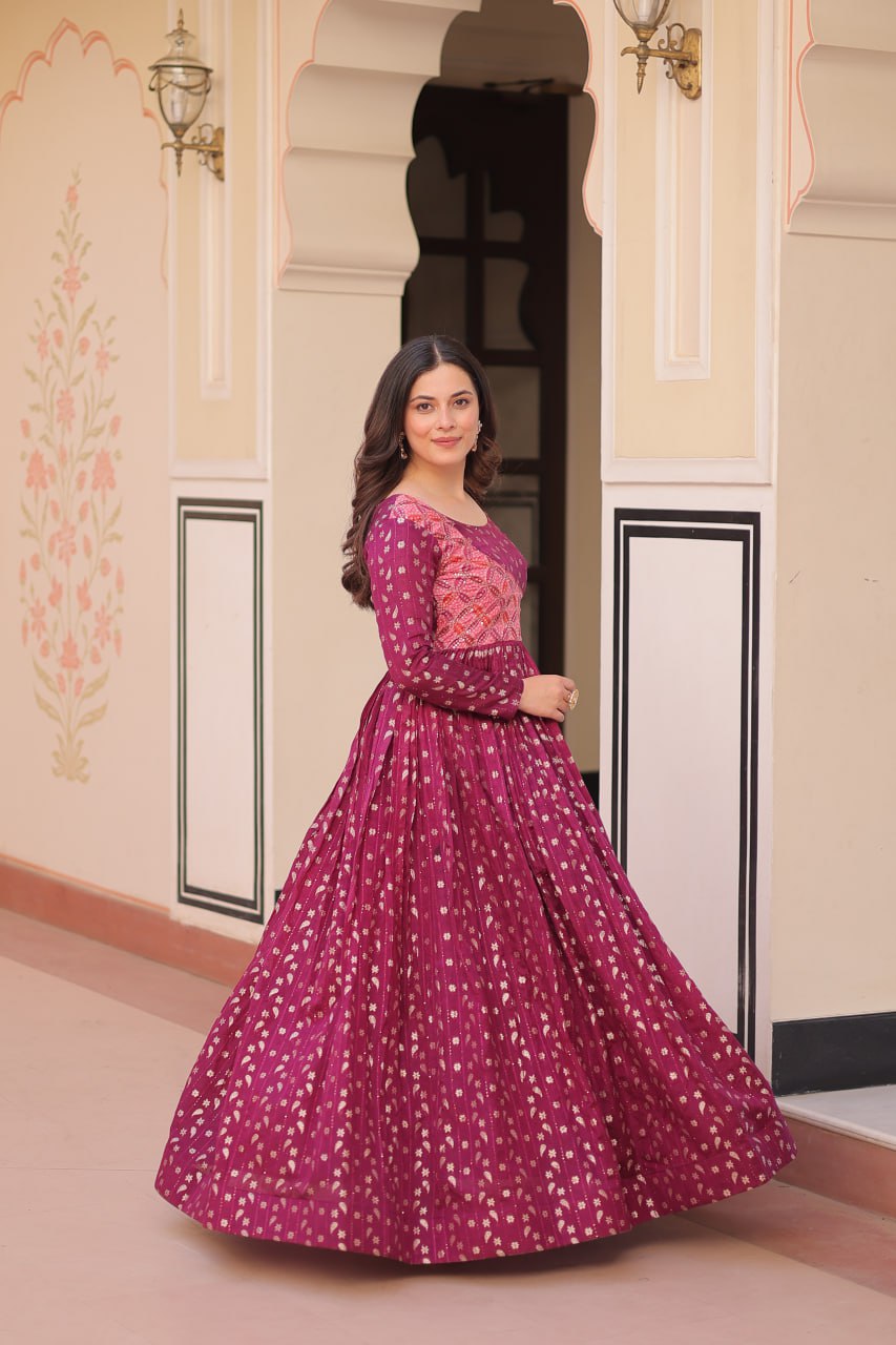 Aavya Beautiful Designer Staple Jequard Weaving work Gown