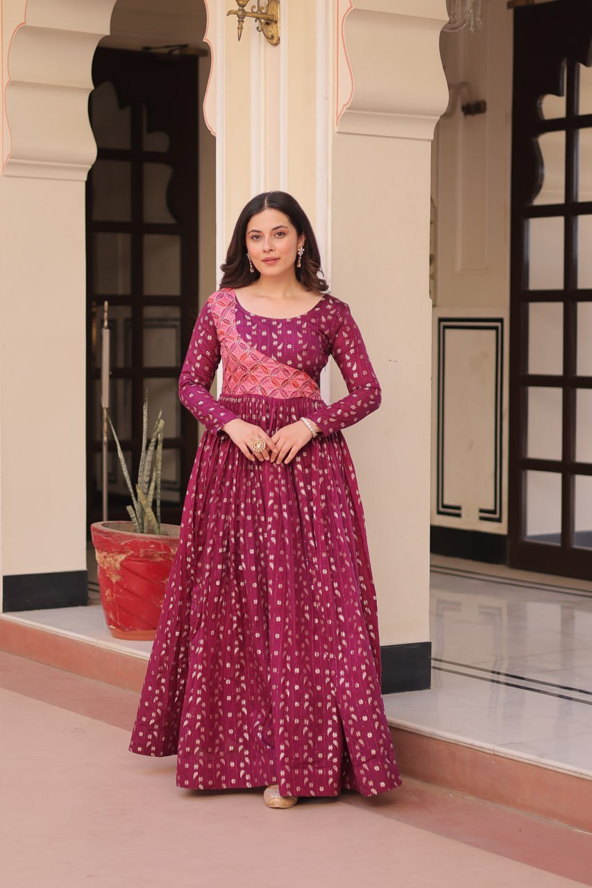 Aavya Beautiful Designer Staple Jequard Weaving work Gown