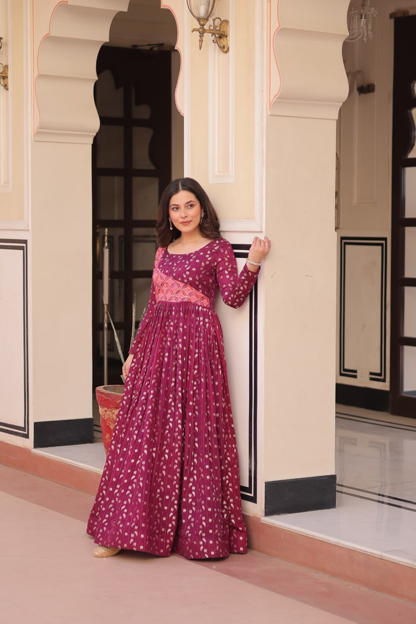 Aavya Beautiful Designer Staple Jequard Weaving work Gown