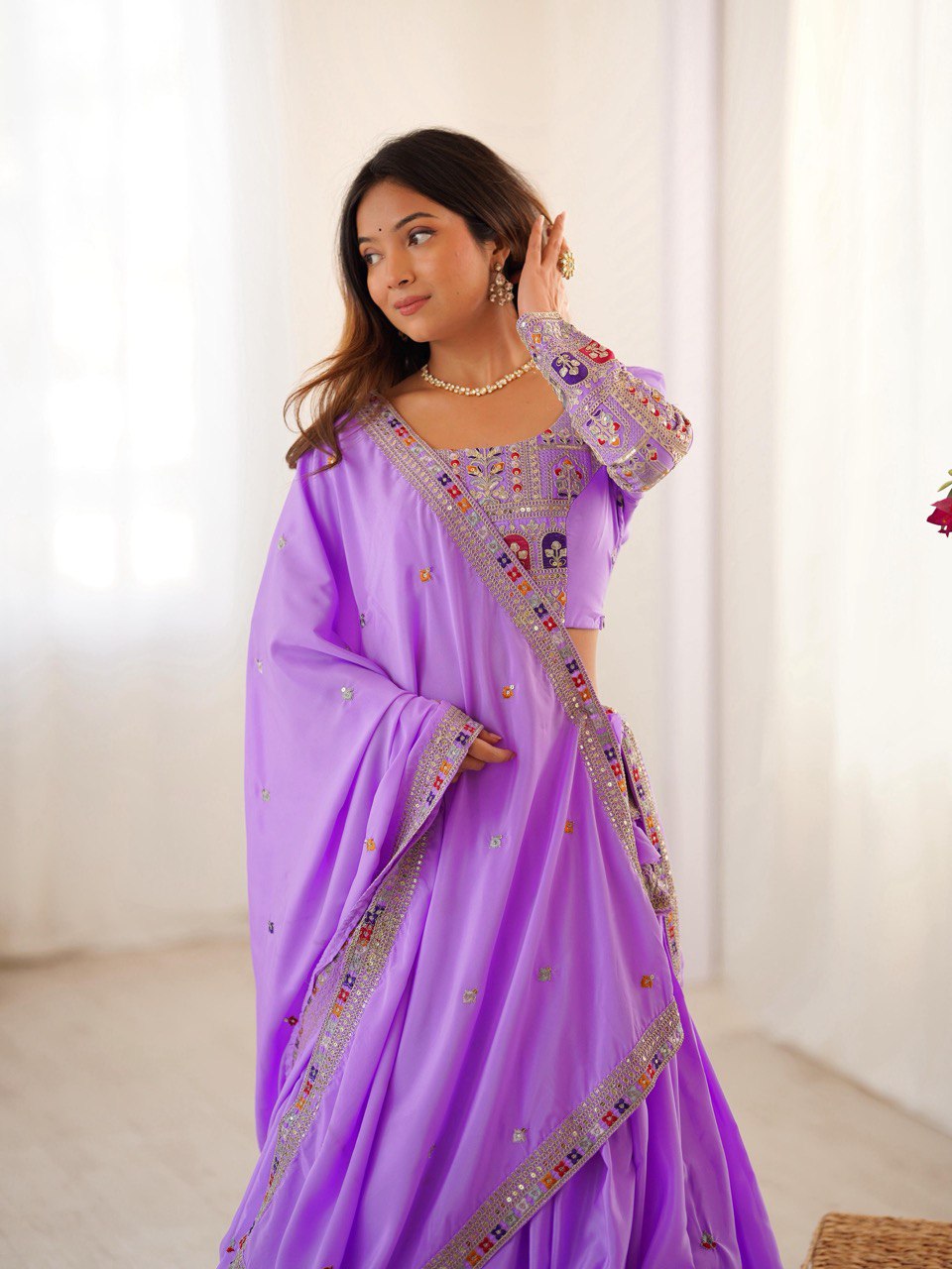 Raang Mahal Natural Crep silk Embroidered Lehenga Choli