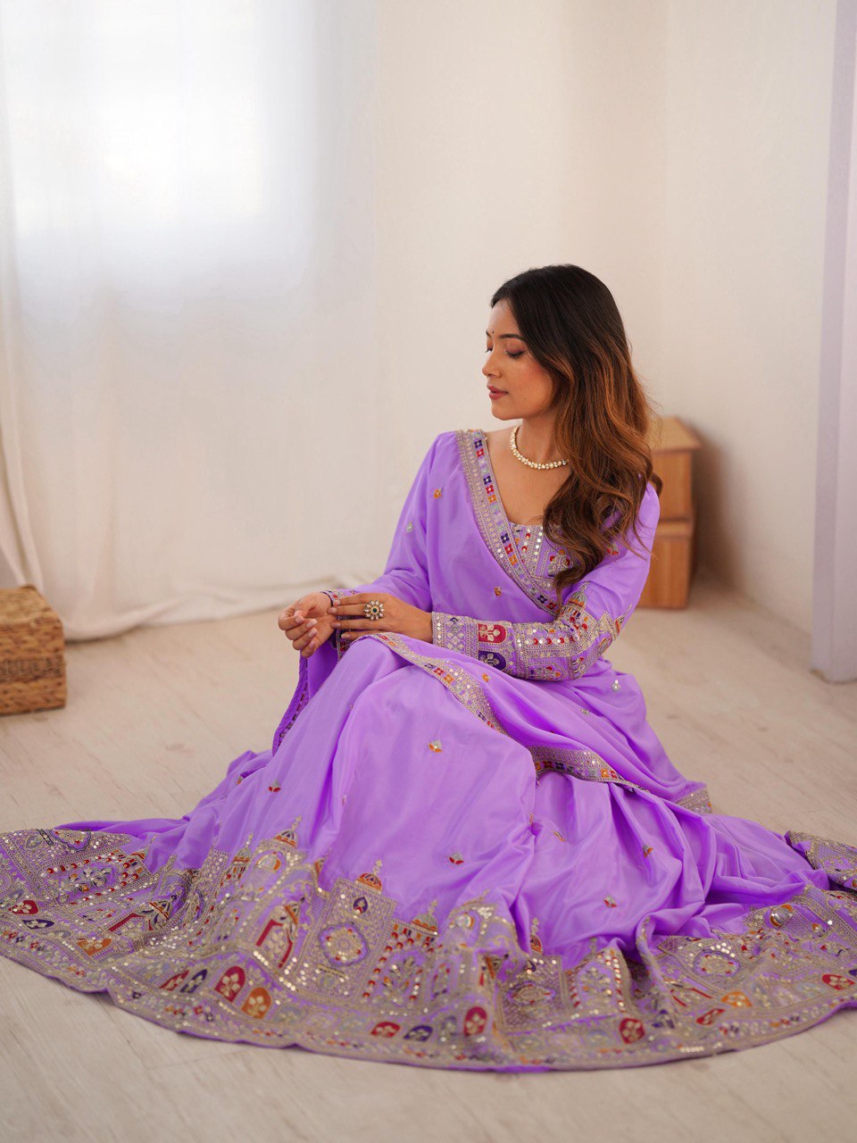 Raang Mahal Natural Crep silk Embroidered Lehenga Choli