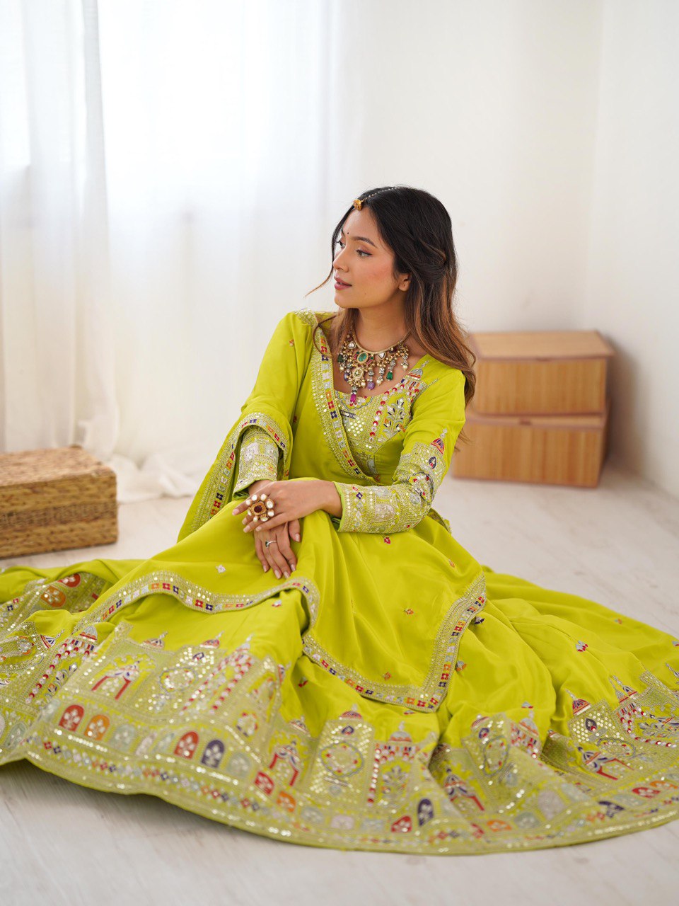 Raang Mahal Natural Crep silk Embroidered Lehenga Choli