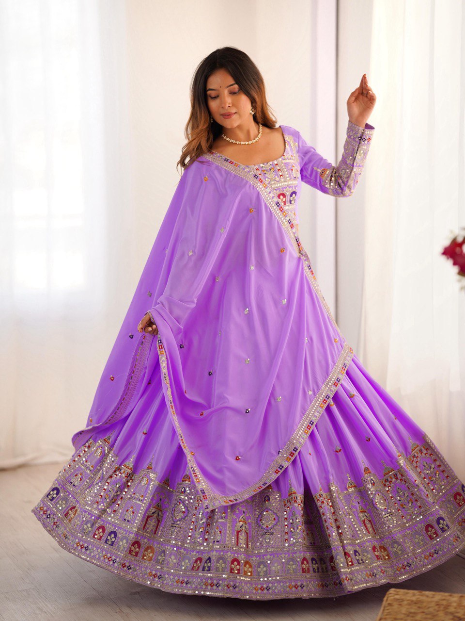 Raang Mahal Natural Crep silk Embroidered Lehenga Choli