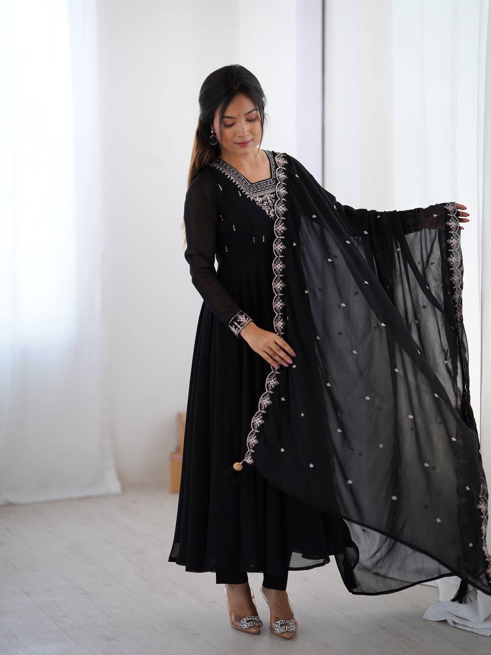 Aarvi Elegance Purple and Balck classic Anarkali