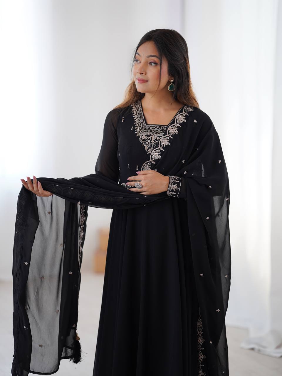 Aarvi Elegance Purple and Balck classic Anarkali