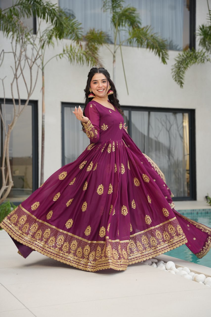 Ariana Star Georgette with Embroidery Zari Sequins-work Gown
