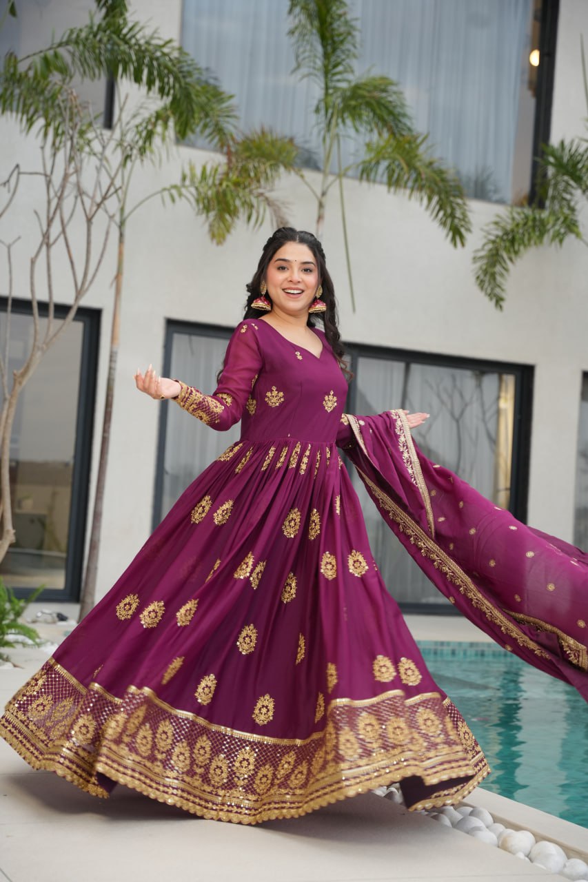 Ariana Star Georgette with Embroidery Zari Sequins-work Gown