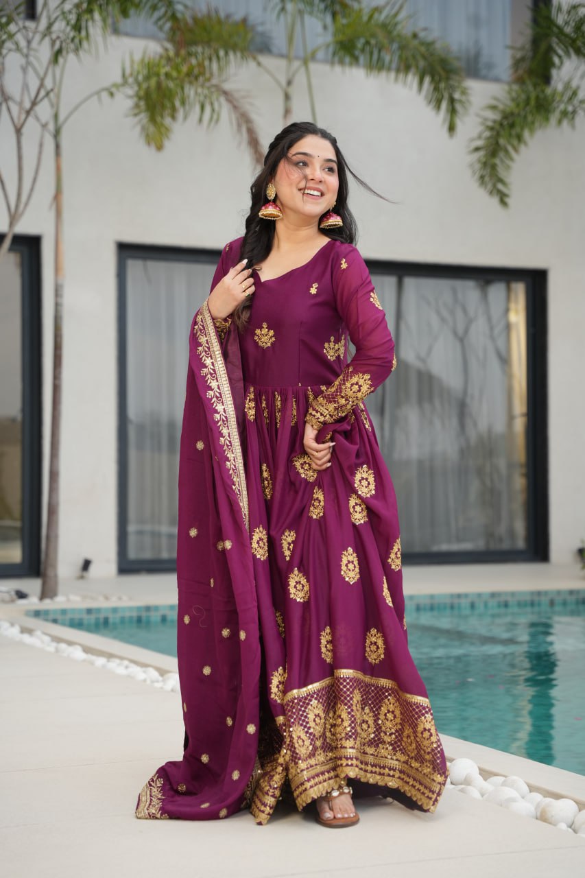 Ariana Star Georgette with Embroidery Zari Sequins-work Gown
