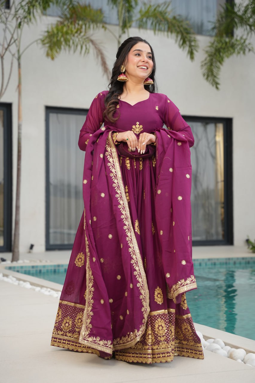 Ariana Star Georgette with Embroidery Zari Sequins-work Gown