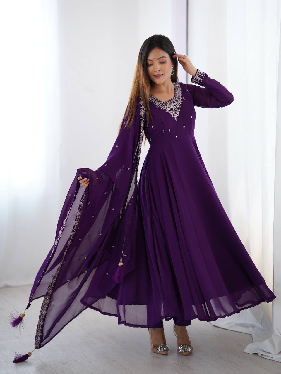 Aarvi Elegance Purple and Balck classic Anarkali