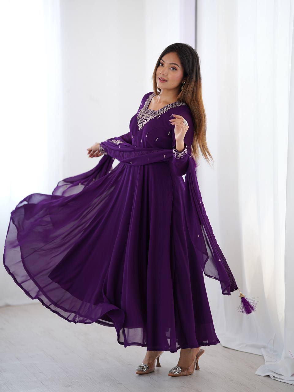 Aarvi Elegance Purple and Balck classic Anarkali