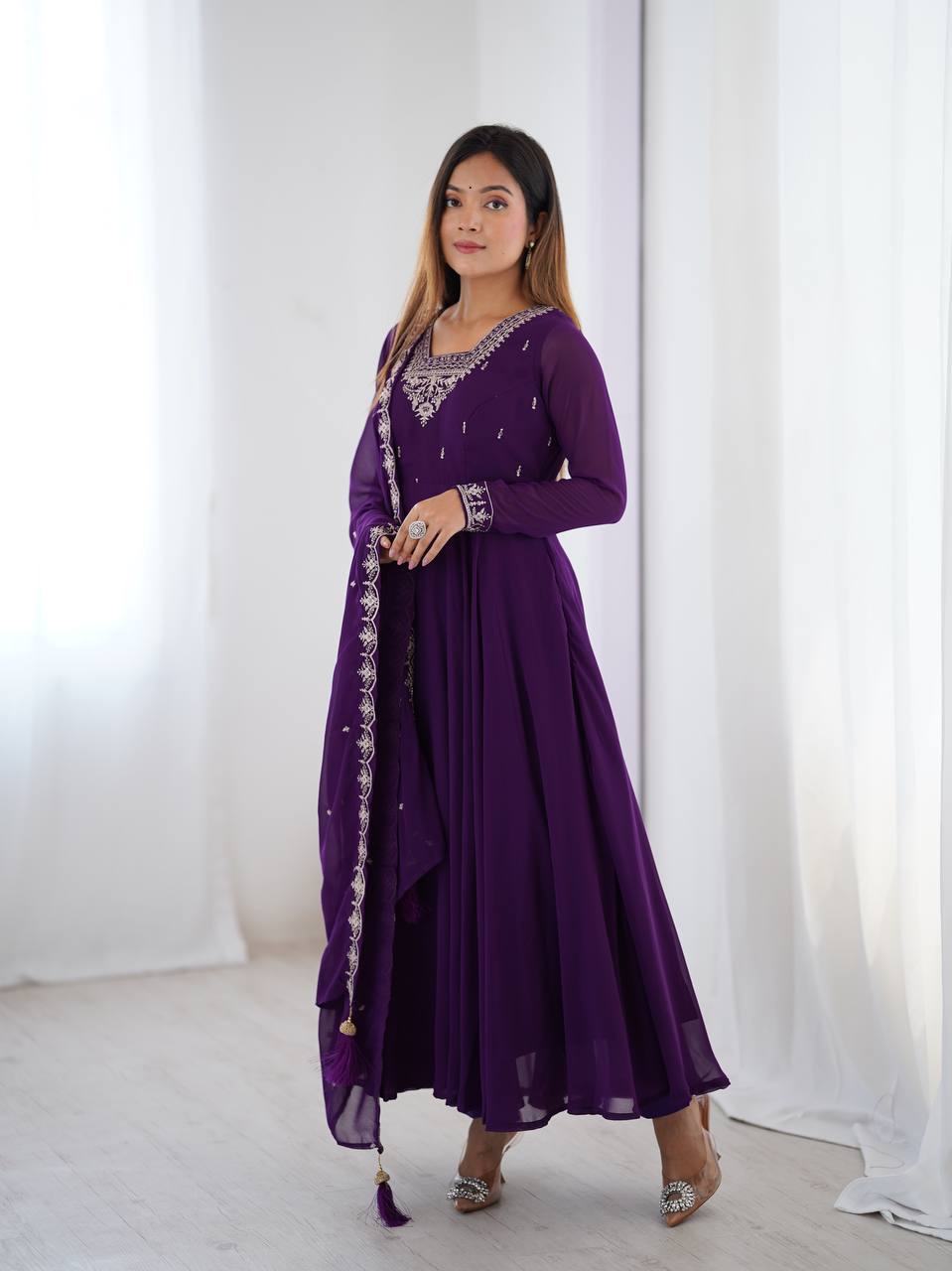 Aarvi Elegance Purple and Balck classic Anarkali