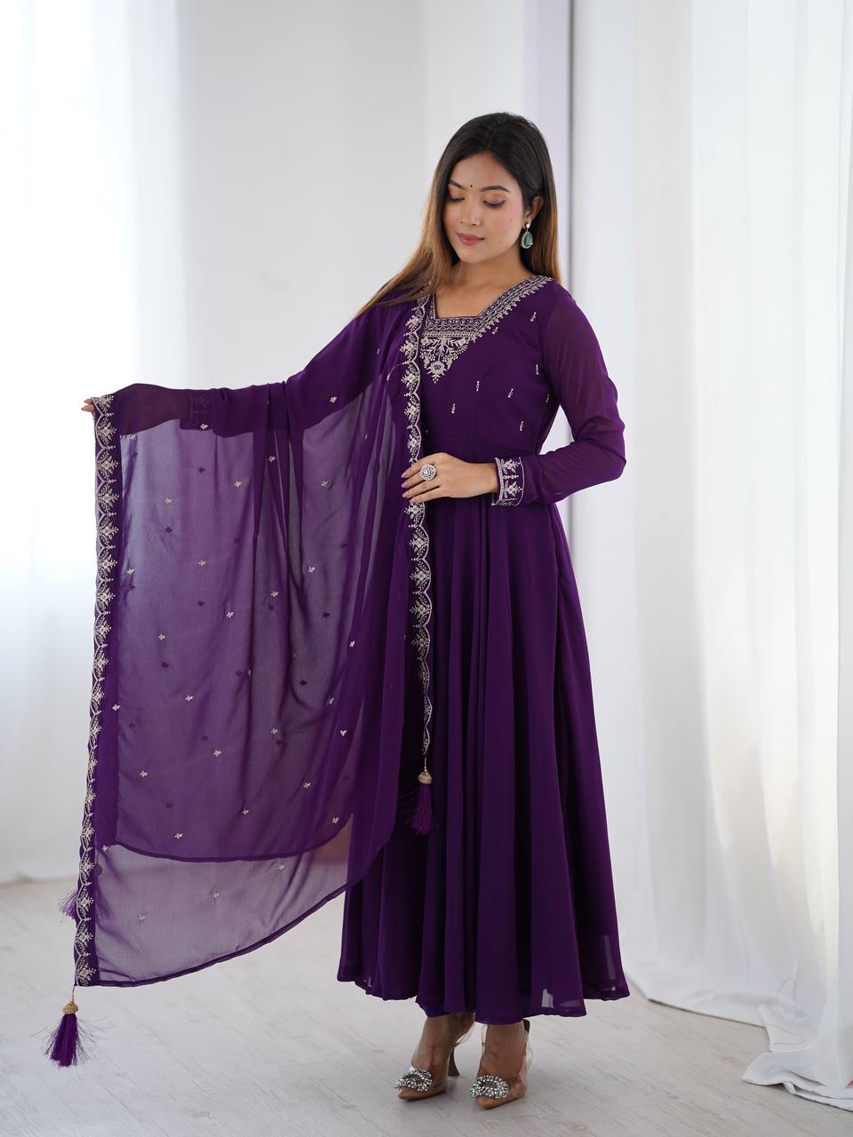 Aarvi Elegance Purple and Balck classic Anarkali