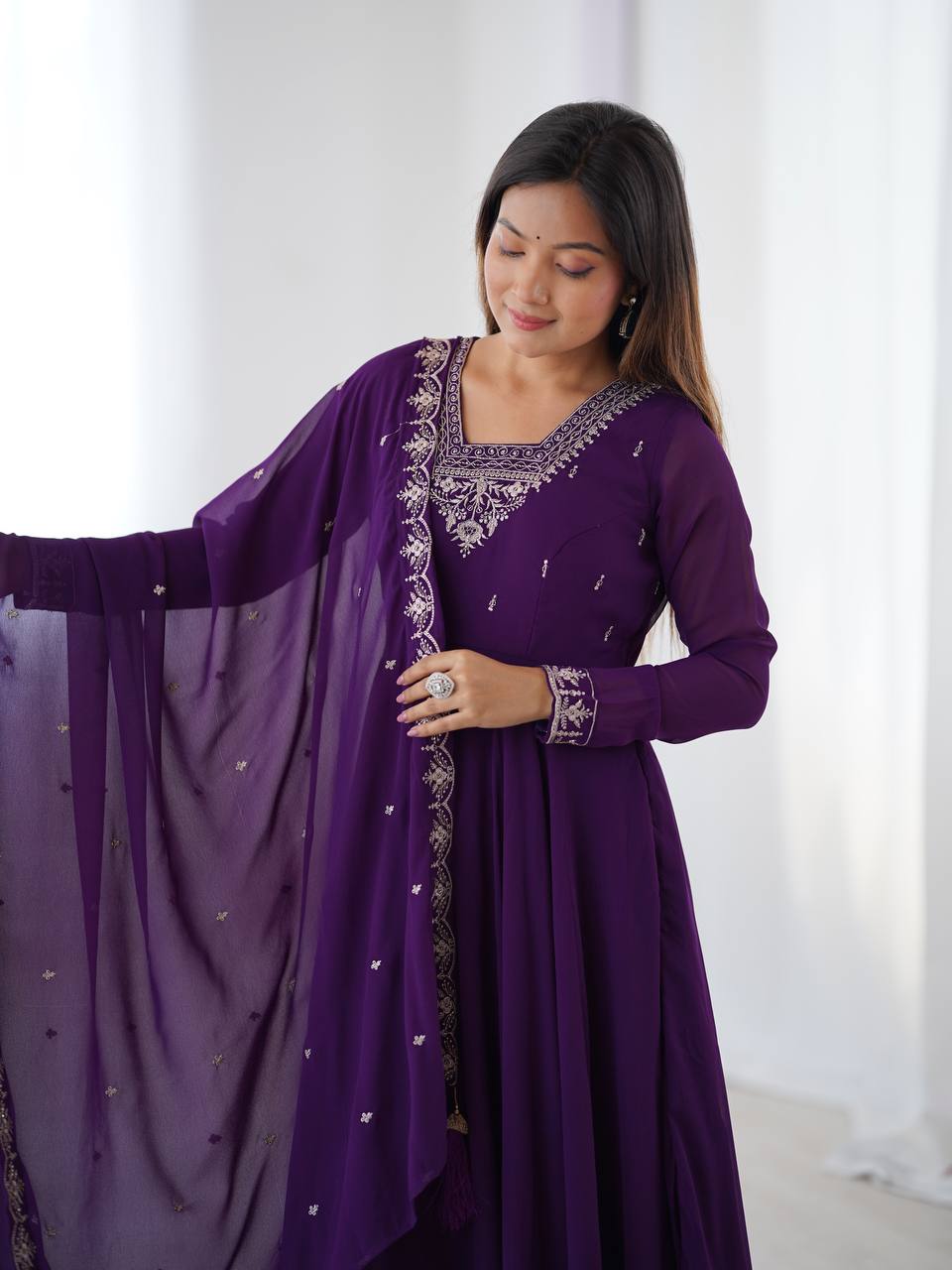 Aarvi Elegance Purple and Balck classic Anarkali
