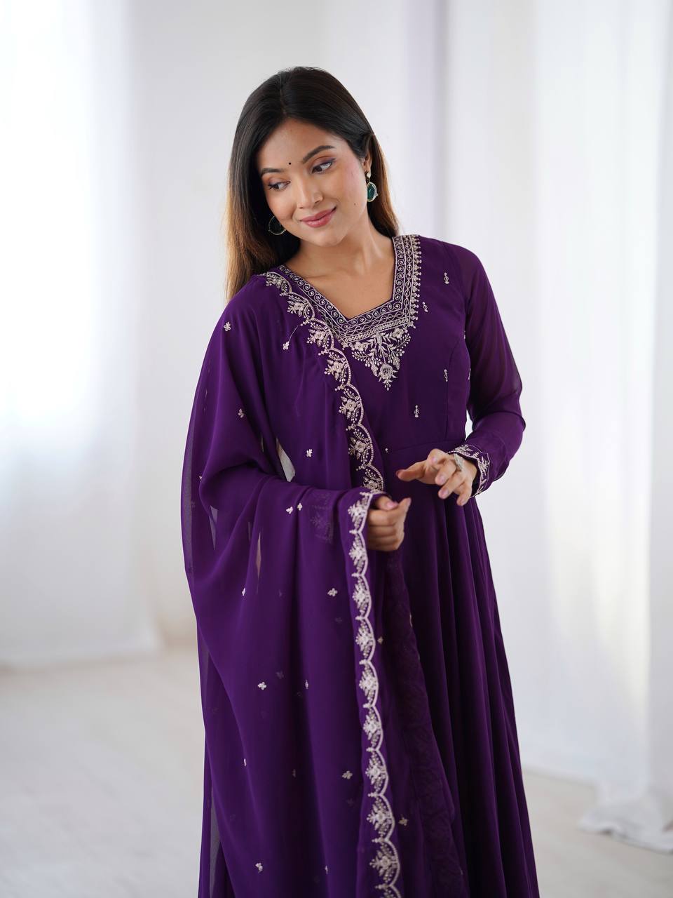 Aarvi Elegance Purple and Balck classic Anarkali