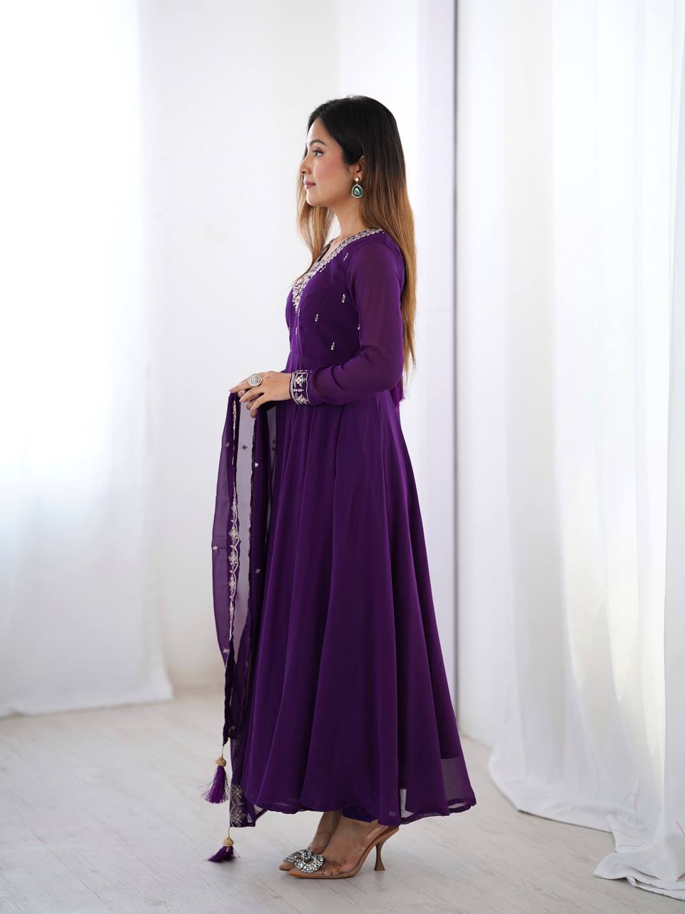 Aarvi Elegance Purple and Balck classic Anarkali