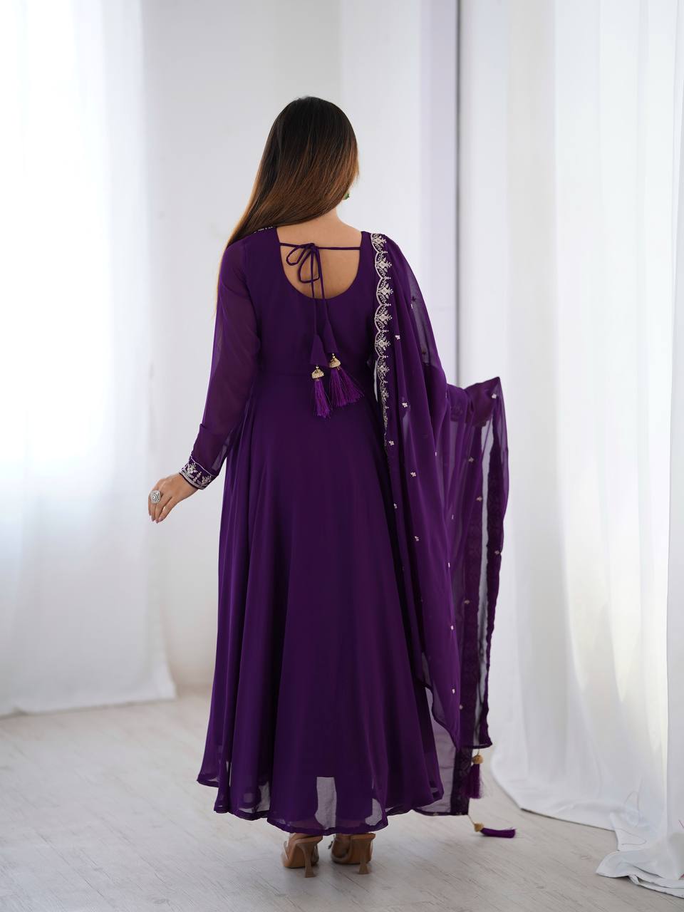 Aarvi Elegance Purple and Balck classic Anarkali