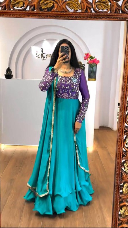 The Royal Contrast Embroidery Thread Work Trending Gown