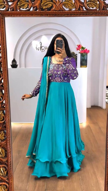 The Royal Contrast Embroidery Thread Work Trending Gown