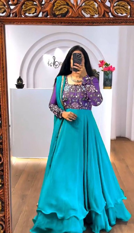 The Royal Contrast Embroidery Thread Work Trending Gown
